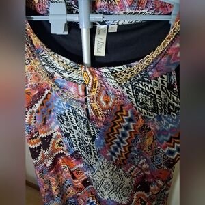 Sleeveless Multicolor Printed Maxi Dress Chain Neckline